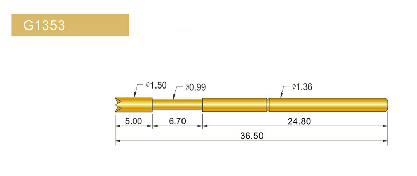 G1353-Q探針、四爪頭探針、1.36mm測試針、總長36.5mm、彈簧針圖片、測試針圖片、頂針圖片、探針圖片