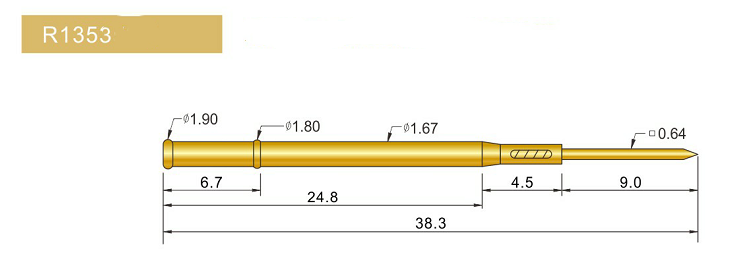 R1353-W探針套管、1.67mm測(cè)試針、總長(zhǎng)38.3mm、彈簧針套管圖片、測(cè)試針套管圖片、頂針套管圖片、探針套管圖片