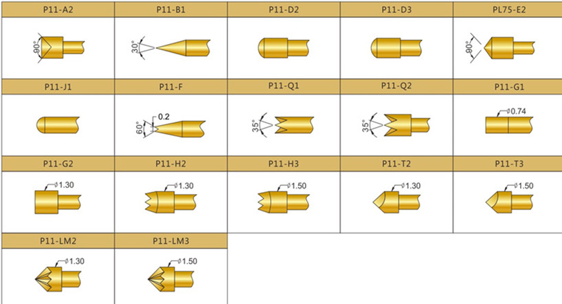 P11測(cè)試探針頭型，華榮華測(cè)試探針選型，測(cè)試探針規(guī)格型號(hào)